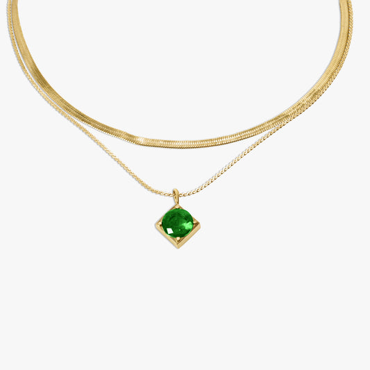 Sevilla Double-Layer Necklace With Emerald Stone